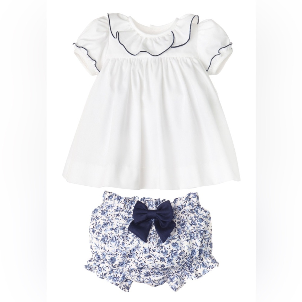 Sophie & Lucas White and Navy Dress with Bloomers. NEW with tags. Size 24m.